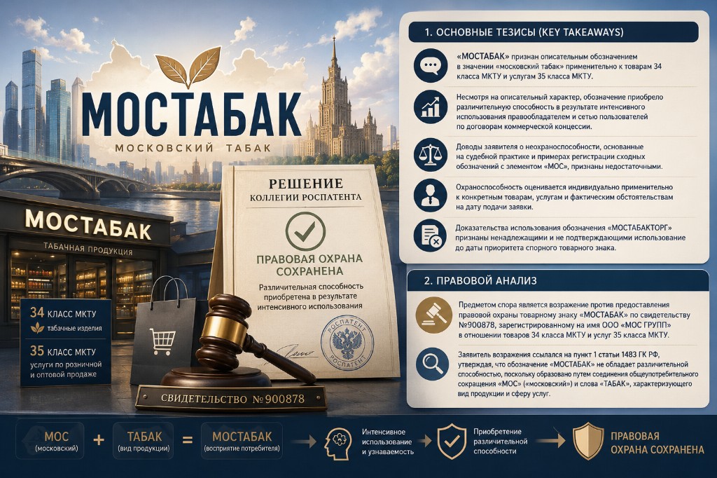 MOSTABAK trademark opposition — Certificate No. 900878, acquired distinctiveness, Rospatent Board